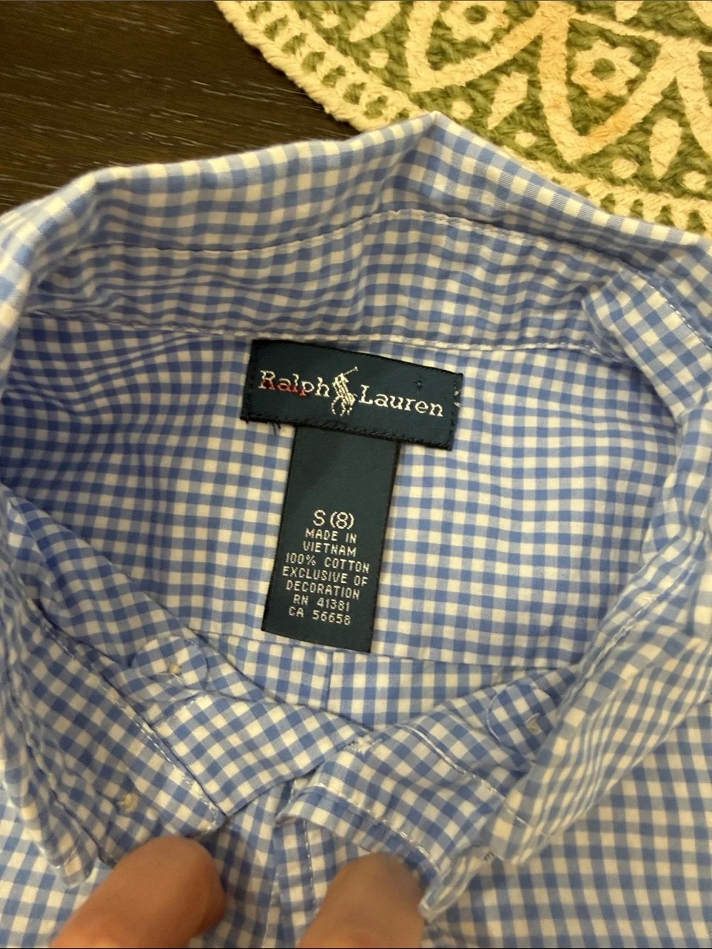 Boys Ralph Lauren Blue and White Gingham Button-Down Shirt with Green Pony